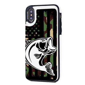 camouflage american flag bass fishing wallet phone cases fashion leather design protective shell shockproof cover compatible with iphone x/xs
