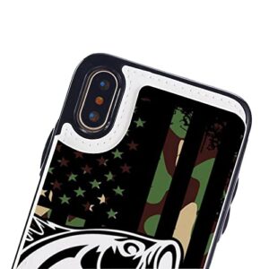 Camouflage American Flag Bass Fishing Wallet Phone Cases Fashion Leather Design Protective Shell Shockproof Cover Compatible with iPhone X/XS