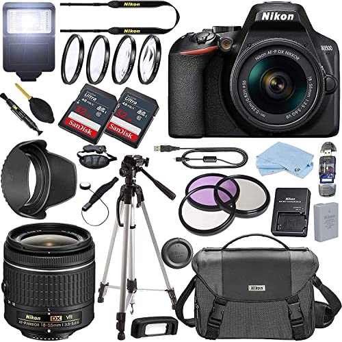 Nikon D3500 DSLR Camera with AF-P DX NIKKOR 18-55mm f/3.5-5.6G VR Lens + 2 Piece 32GB Memory, Filters, and Professional Photo Accessories (Renewed)