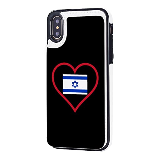 I Love Israel Red Heart Wallet Phone Cases Fashion Leather Design Protective Shell Shockproof Cover Compatible with iPhone X/XS