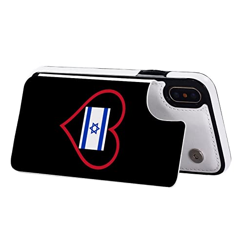 I Love Israel Red Heart Wallet Phone Cases Fashion Leather Design Protective Shell Shockproof Cover Compatible with iPhone X/XS