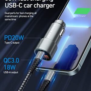 iPhone Car Charger, USB C Fast Car Charger[Apple MFi Certified] White Cat 38W 2-Port PD&QC 3.0 Cigarette Lighter Adapter with 3.3ft USB C to Lightning Cable for iPhone14 13 12 Pro/iPad/AirPods/Samsung