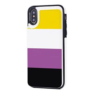 non-binary pride community flag wallet phone cases fashion leather design protective shell shockproof cover compatible with iphone x/xs