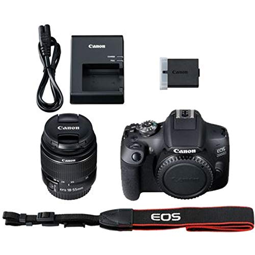 Canon 2000D EOS DSLR Camera with 18-55mm f/3.5-5.6 Zoom Lens + 32GB Card, Tripod, Flash, and More (18pc Bundle) (Renewed)