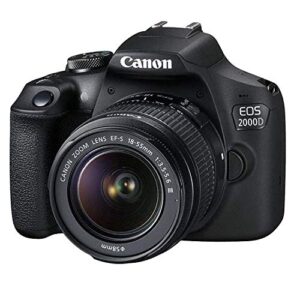 Canon 2000D EOS DSLR Camera with 18-55mm f/3.5-5.6 Zoom Lens + 32GB Card, Tripod, Flash, and More (18pc Bundle) (Renewed)