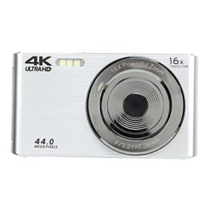 4K Digital Camera, 44MP 2.8in Screen Digital Camera,16X Digital Zoom Photography Video Camera, Mini Anti Shake HD Camera, Vlogging Camera Gifts for Kids, Tees, Aldults, Beginners (Silver)