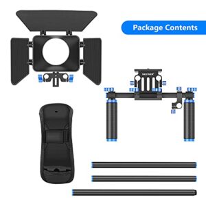 NEEWER Camera Shoulder Rig, Video Film Making System Kit for DSLR Camera and Camcorder with Shoulder Mount, 15mm Rod, Handgrip and Matte Box, Compatible with Canon Nikon Sony DSLR Cameras (Blue)