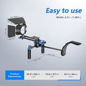 NEEWER Camera Shoulder Rig, Video Film Making System Kit for DSLR Camera and Camcorder with Shoulder Mount, 15mm Rod, Handgrip and Matte Box, Compatible with Canon Nikon Sony DSLR Cameras (Blue)