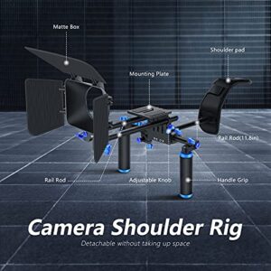 NEEWER Camera Shoulder Rig, Video Film Making System Kit for DSLR Camera and Camcorder with Shoulder Mount, 15mm Rod, Handgrip and Matte Box, Compatible with Canon Nikon Sony DSLR Cameras (Blue)