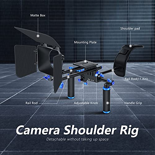 NEEWER Camera Shoulder Rig, Video Film Making System Kit for DSLR Camera and Camcorder with Shoulder Mount, 15mm Rod, Handgrip and Matte Box, Compatible with Canon Nikon Sony DSLR Cameras (Blue)