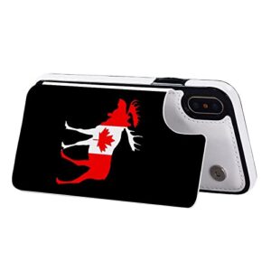 Canada Flag Moose Wallet Phone Cases Fashion Leather Design Protective Shell Shockproof Cover Compatible with iPhone X/XS