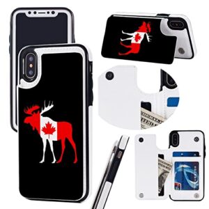 Canada Flag Moose Wallet Phone Cases Fashion Leather Design Protective Shell Shockproof Cover Compatible with iPhone X/XS