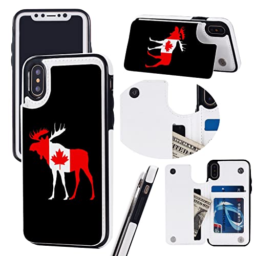 Canada Flag Moose Wallet Phone Cases Fashion Leather Design Protective Shell Shockproof Cover Compatible with iPhone X/XS