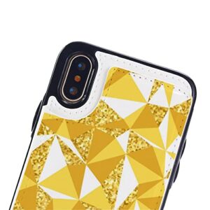 Abstract Geometric with Gold Wallet Phone Cases Fashion Leather Design Protective Shell Shockproof Cover Compatible with iPhone X/XS