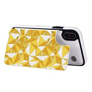 Abstract Geometric with Gold Wallet Phone Cases Fashion Leather Design Protective Shell Shockproof Cover Compatible with iPhone X/XS