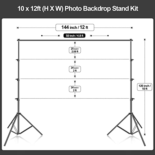 EMART 10 x 12ft (H X W) Photo Backdrop Stand Kit, Adjustable Photography Video Studio Background Stand Support System for Photo Booth Muslin