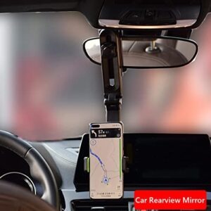 ihreesy Rearview Mirror Phone Holder,Multifunctional 360 Rotatable Mobile Phone Holder Universal Smart Phone Cradle Car Mount Car Phone Stand for Rear View Mirror Steering Wheel,Gray