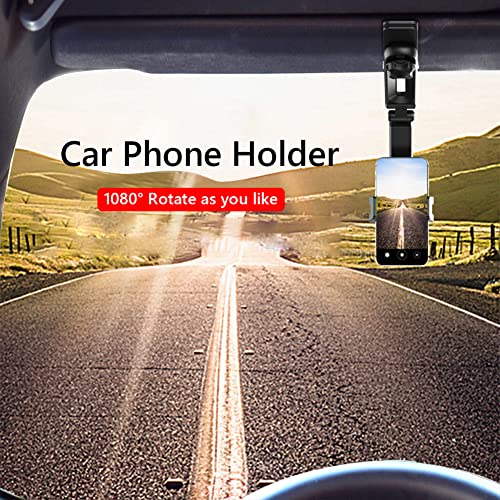 ihreesy Rearview Mirror Phone Holder,Multifunctional 360 Rotatable Mobile Phone Holder Universal Smart Phone Cradle Car Mount Car Phone Stand for Rear View Mirror Steering Wheel,Gray