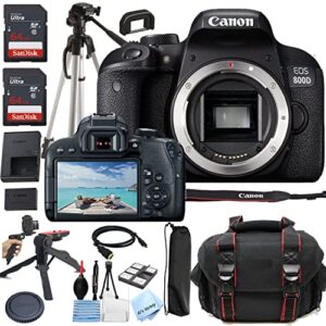 canon eos 800d rebel (t7i dslr) camera (body only) + al’s variety accessories includes: 2x 64gb memory + case + tripod + grip pod + hdmi cable + more (22pc bundle) (renewed)