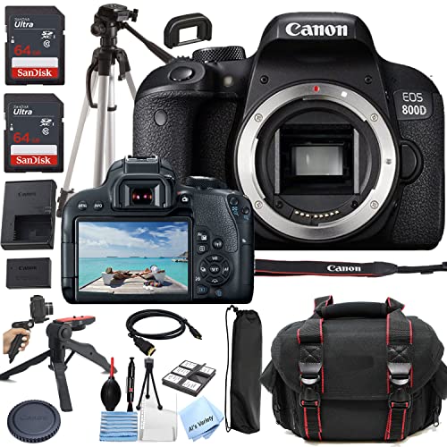 Canon EOS 800D Rebel (T7i DSLR) Camera (Body Only) + Al’s Variety Accessories Includes: 2X 64GB Memory + Case + Tripod + Grip Pod + HDMI Cable + More (22pc Bundle) (Renewed)