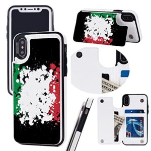 Grunge Blots Italy Flag Wallet Phone Cases Fashion Leather Design Protective Shell Shockproof Cover Compatible with iPhone X/XS