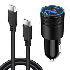 usb c fast car charger for samsung galaxy s23 ultra s22 s22+ s21 plus s20 fe a21 a52 a42 a72 f23 f52 note 20,30w 2 port car charger adapter + usb c to c charger cable for google pixel 7 6 5 5xl 4 4xl