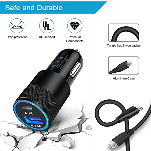 USB C Fast Car Charger for Samsung Galaxy S23 Ultra S22 S22+ S21 Plus S20 FE A21 A52 A42 A72 F23 F52 Note 20,30W 2 Port Car Charger Adapter + USB C to C Charger Cable for Google Pixel 7 6 5 5XL 4 4XL