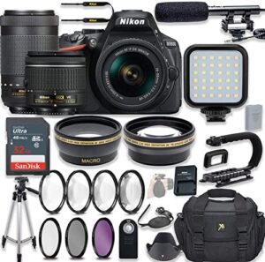 nikon d5600 24.2 mp dslr camera video kit with af-p 18-55mm vr lens & af-p 70-300mm ed vr lens + led light + 32gb memory + filters + macros + deluxe bag + professional accessories (renewed)