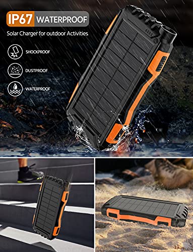 Solar Power Bank,Solar Charger,42800mAh Power Bank,Portable Charger,External Battery Pack 5V3.1A Qc 3.0 Fast Charging Built-in Super Bright Flashlight (Orange)