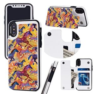 Running Horses Wallet Phone Cases Fashion Leather Design Protective Shell Shockproof Cover Compatible with iPhone X/XS