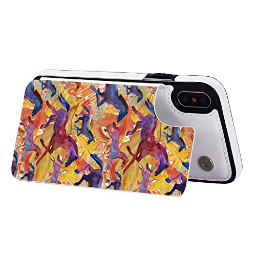 Running Horses Wallet Phone Cases Fashion Leather Design Protective Shell Shockproof Cover Compatible with iPhone X/XS