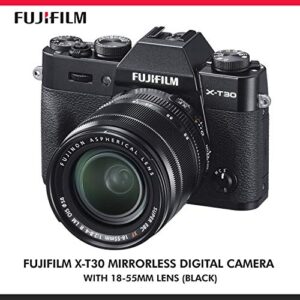 Fujifilm X-T30 4K Wi-Fi Mirrorless Digital Camera with XF 18-55mm Lens Kit - Black with 64GB Deluxe Bundle and Travel Photo Cleaning Kit