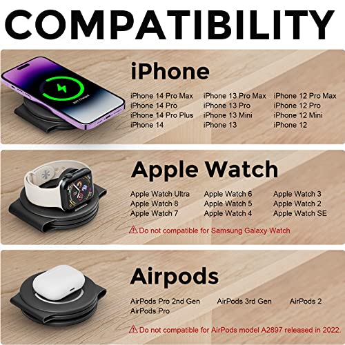 Travel 3 in 1 Charging Station for Apple Magsafe Charger, Hicober Foldable Wireless Charger Stand Compatible for iPhone Multiple Devices Apple Watch/iWatch/Airpods/iPhone 14 13 12 Pro Max