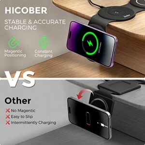 Travel 3 in 1 Charging Station for Apple Magsafe Charger, Hicober Foldable Wireless Charger Stand Compatible for iPhone Multiple Devices Apple Watch/iWatch/Airpods/iPhone 14 13 12 Pro Max