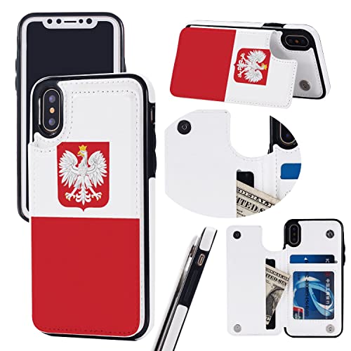 Flag of Poland with Eagle Wallet Phone Cases Fashion Leather Design Protective Shell Shockproof Cover Compatible with iPhone X/XS