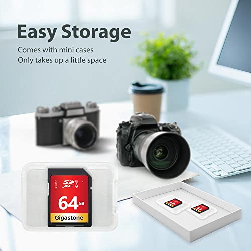 Gigastone 64GB 2 Pack SD Card UHS-I U1 Class 10 SDXC Memory Card High Speed Full HD Video Canon Nikon Sony Pentax Kodak Olympus Panasonic Digital Camera with 2 Mini Cases