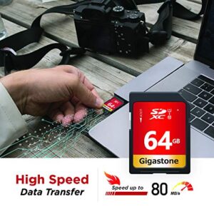 Gigastone 64GB 2 Pack SD Card UHS-I U1 Class 10 SDXC Memory Card High Speed Full HD Video Canon Nikon Sony Pentax Kodak Olympus Panasonic Digital Camera with 2 Mini Cases