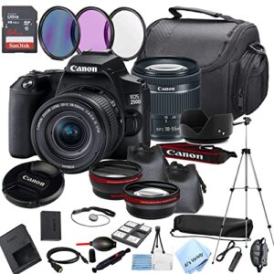 al’s variety- canon eos 250d (rebel sl3) dslr camera with 18-55mm f/4-5.6 is stm zoom lens + 64gb memory + lenses, filters, case,tripod, and more(30pc bundle) (renewed)