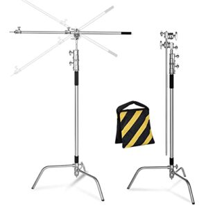 lapgood 100% stainless steel heavy duty c stand with boom arm – max height 10.8ft/330cm photography light stand with 4.2ft/127cm holding arm, 2 grip head for studio monolight, softbox, reflector