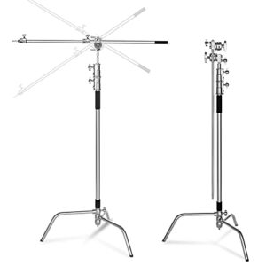 Lapgood 100% Stainless Steel Heavy Duty C Stand with Boom Arm - Max Height 10.8ft/330cm Photography Light Stand with 4.2ft/127cm Holding Arm, 2 Grip Head for Studio Monolight, Softbox, Reflector