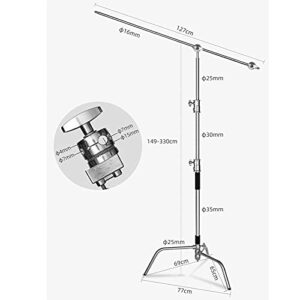 Lapgood 100% Stainless Steel Heavy Duty C Stand with Boom Arm - Max Height 10.8ft/330cm Photography Light Stand with 4.2ft/127cm Holding Arm, 2 Grip Head for Studio Monolight, Softbox, Reflector