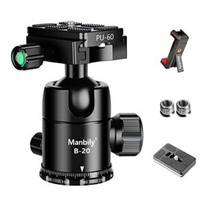 manbily professional tripod ball head,super long lens does not easy nod or sag,rotate 360 degrees,quick release plate and level gauge,cnc metal aluminum,for dslr,camcorder,monopod,up to 33lbs/15kg