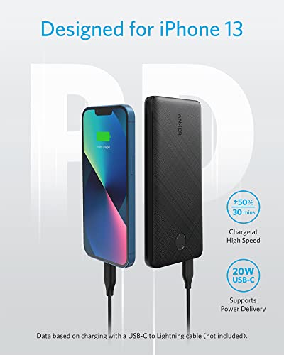 Anker Portable Charger, USB-C Portable Charger 10000mAh with 20W Power Delivery, 523 Power Bank (PowerCore Slim 10K PD) for iPhone 14/13/12 Series, S10, Pixel 4, and More