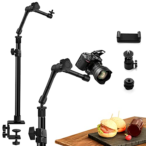 Obeamiu Camera Desk Mount Stand, 11 Inch Magic Arm with 1/4" Screw Thread, 15.5-25.5 Inch Tabletop Clamp Mount Stand for DSLR Camera Rig/Ring Light/Self Broadcasting /Live Streaming/Online Working