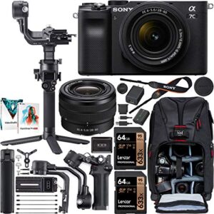 sony a7c mirrorless full frame camera body with 28-60mm f4-5.6 lens black ilce7cl/b filmmaker’s kit with dji rsc 2 gimbal 3-axis handheld stabilizer bundle + deco photo backpack + software