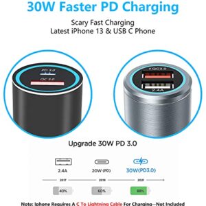 48W USB C Car Charger for iPhone 12 14 13 Pro Max,PD 30W&Quick Charge 3.0 Fast Cigarette Lighter Car Charger Adapter with Cable for Samsung Galaxy A52 A51 A71 A53 A13 5G/A32 A42 A12,Pixel 6 5A 4A XL