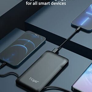 TG90° Cell Phone External Battery Packs 10000mAh Power Bank with Built in Lightning Cable Portable Charger Battery Backup Compatible with iPhone Android Phone Power Packs