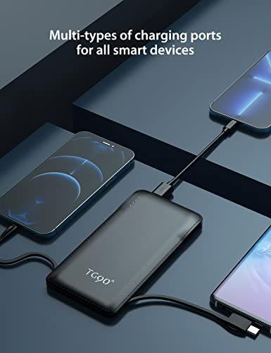 TG90° Cell Phone External Battery Packs 10000mAh Power Bank with Built in Lightning Cable Portable Charger Battery Backup Compatible with iPhone Android Phone Power Packs