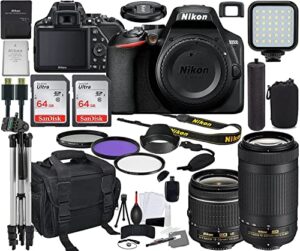 nikon d3500 dslr camera with 18-55mm and 70-300mm lens bundle (1588) + prime accessory kit including 128gb memory, light, camera case, hand grip & more (28 pieces) (renewed)