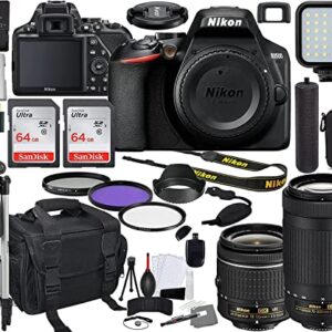 Nikon D3500 DSLR Camera with 18-55mm and 70-300mm Lens Bundle (1588) + Prime Accessory Kit Including 128GB Memory, Light, Camera Case, Hand Grip & More (28 Pieces) (Renewed)